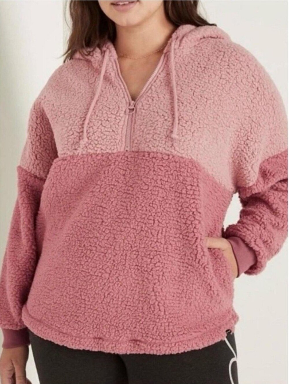 Victorias Secret Pink Two Tone Pink Half Zip Fleece Hooded Jacket Size Xs